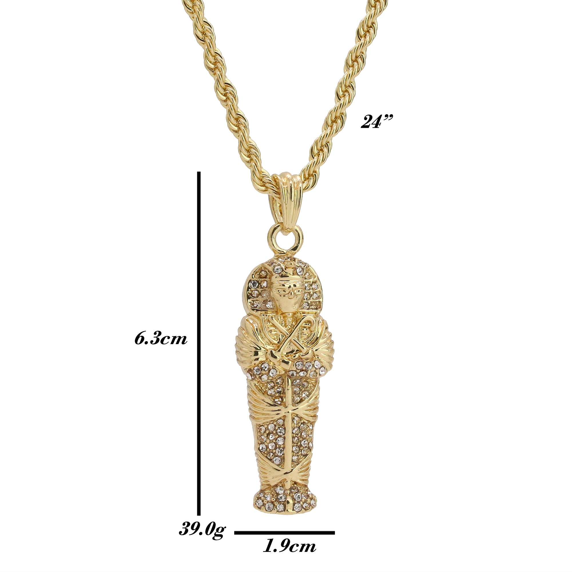 Iced Mummy Coffin Pendant 24"Rope Chain Hip Hop Style 18k Gold Plated