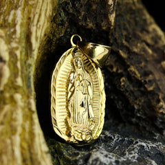 Virgin Mary Edge Diamond Cut Pendant Cuban / Franco Choker Chain 14k Gold Plated Bottom
