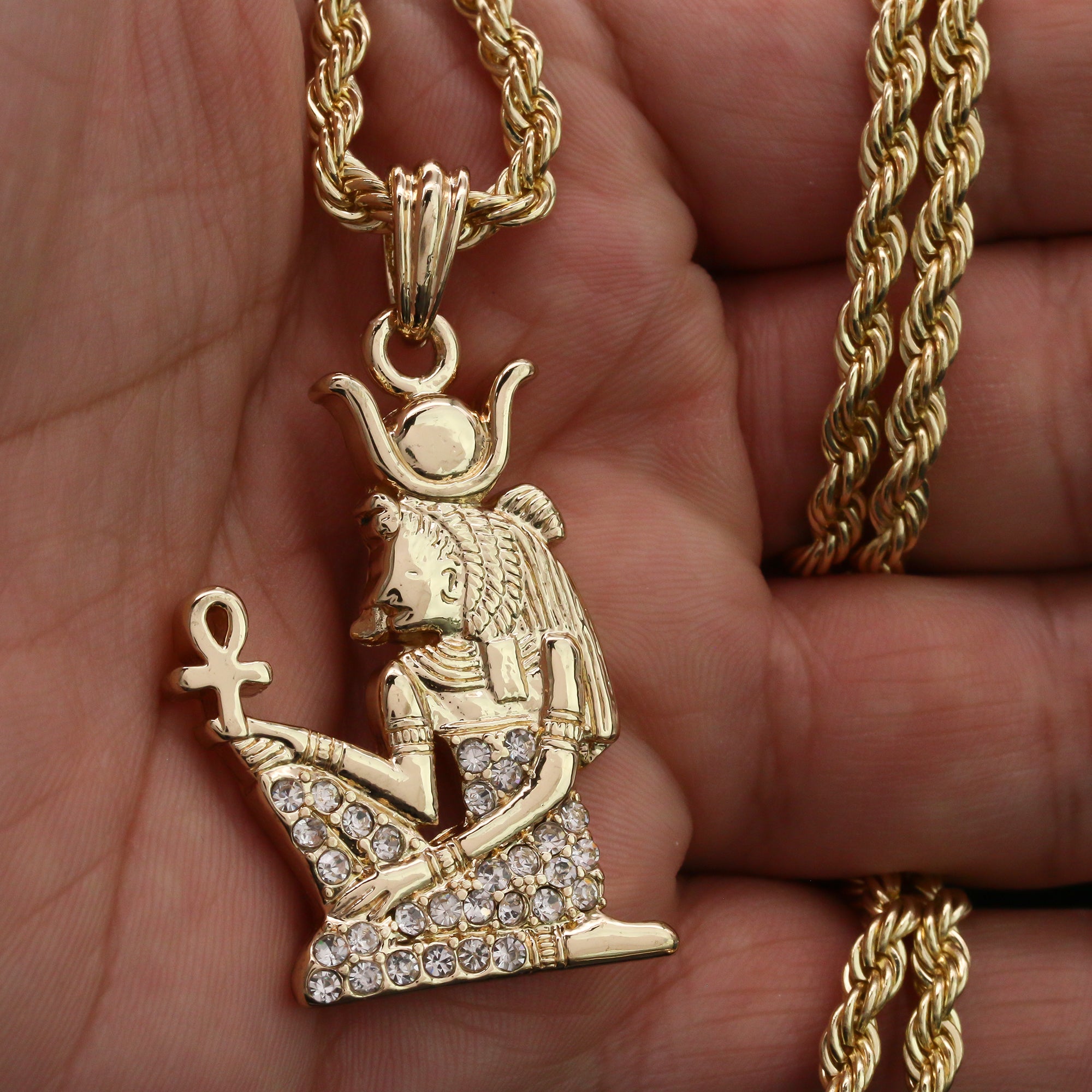 Iced Egyptian w/ Ankh Pendant 24" Rope Chain Hip Hop Style 18k Gold Plated