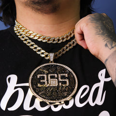 3PC XXL 365 Hustle Money Pendant & Iced Cuban Chain Set 18"/20" β Gold Bling