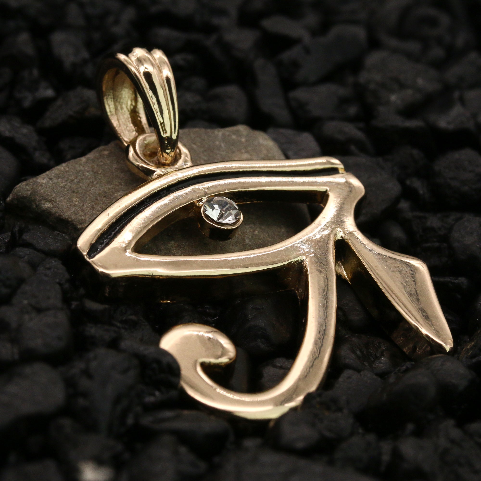 Cz Eye of Ra Pendant 24" Rope Chain Hip Hop Style 18k Gold Plated Necklace