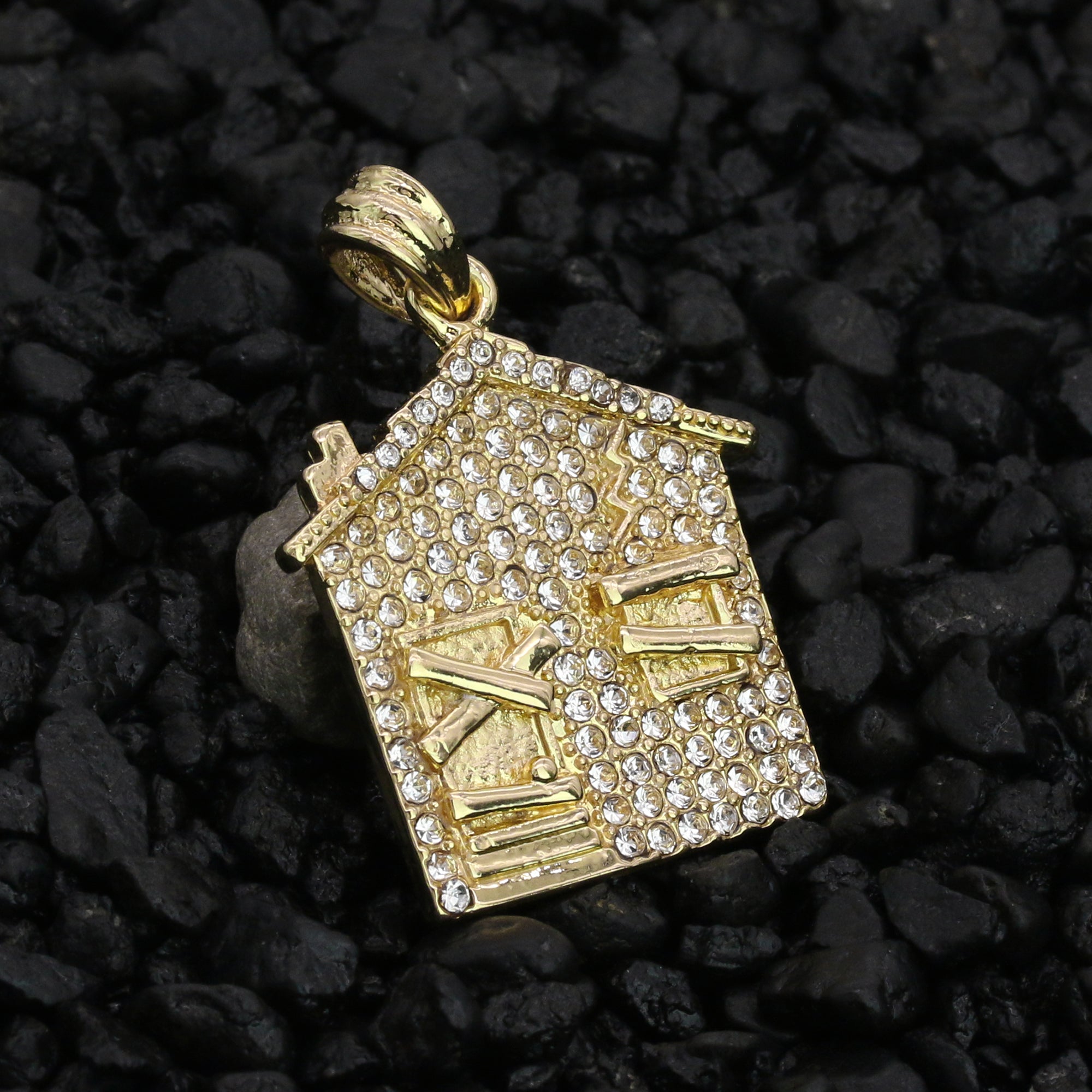 Bando House Charm Pendant 24" Rope Chain Hip Hop Style 18k Gold Plated Necklace