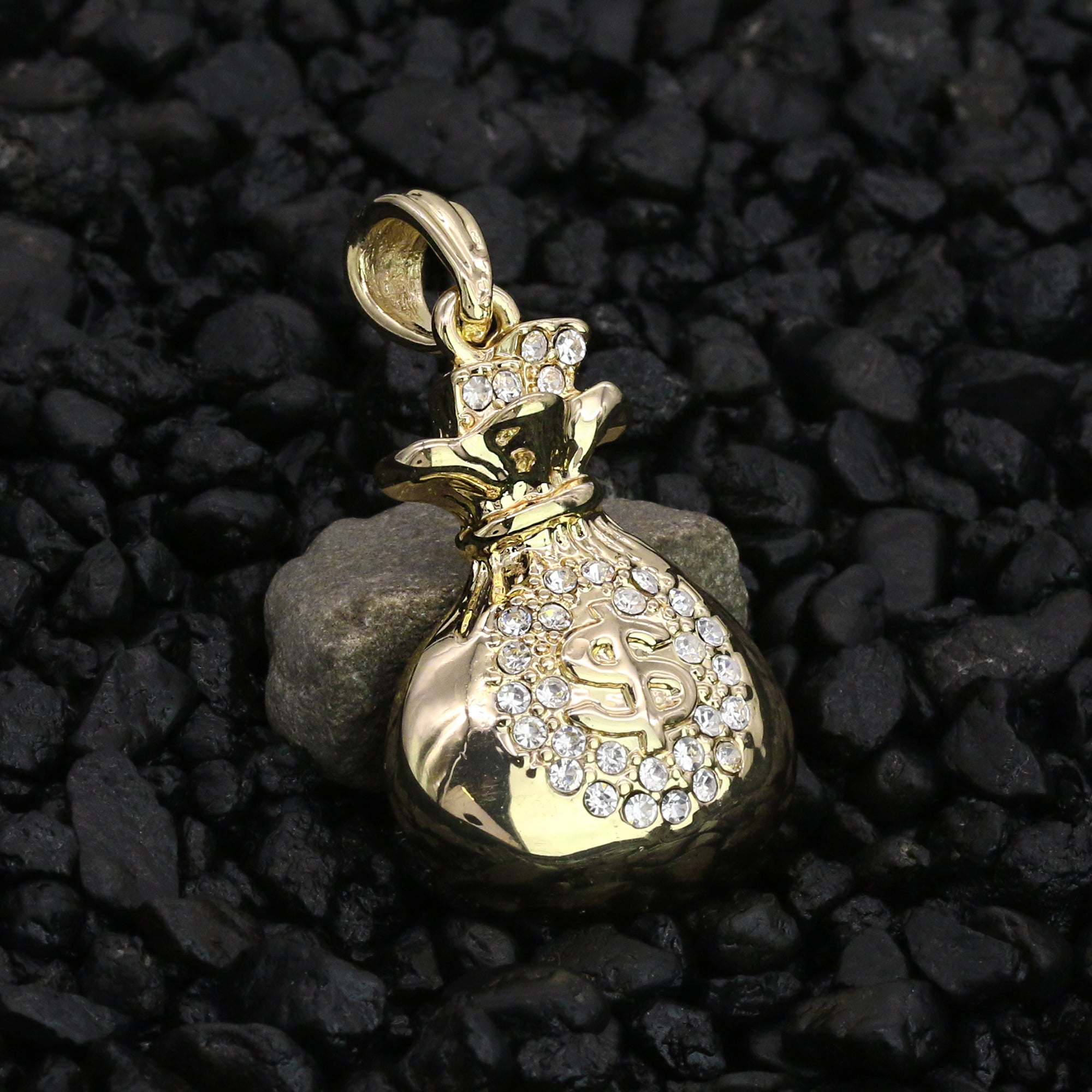 Bag Of Money Pendant 24" Rope Chain Hip Hop Style 18k Gold Plated Necklace