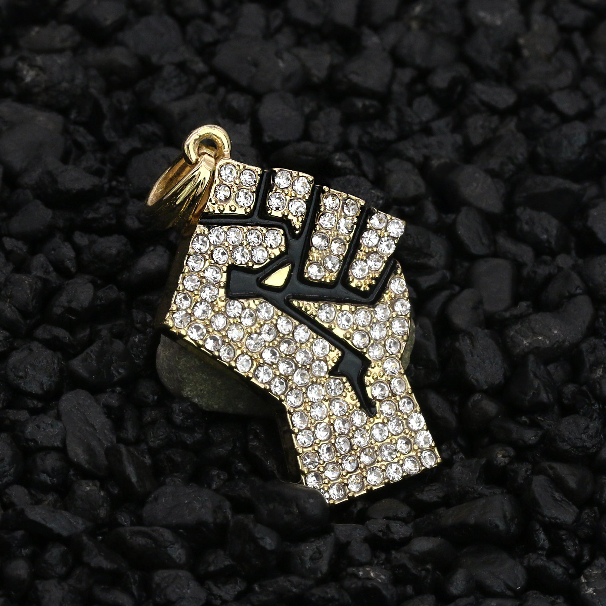 United Fist Pendant 18K 24" Rope Chain Hip Hop Jewelry