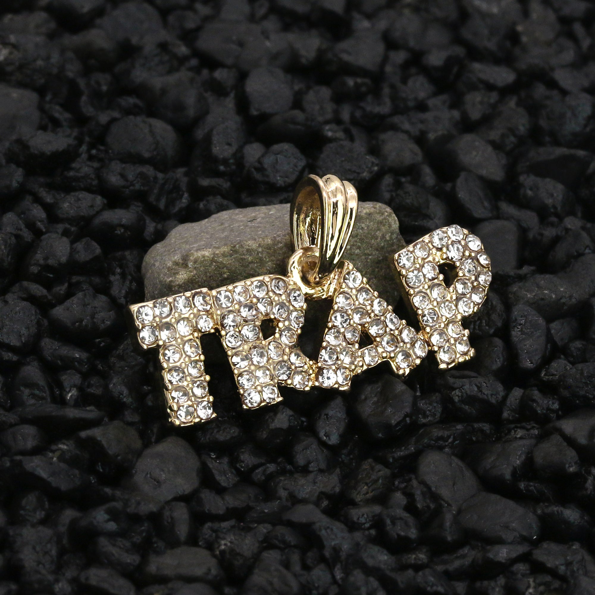 Trap Letters Cz Pendant 24" Rope Chain Hip Hop Style 18k Gold Plated