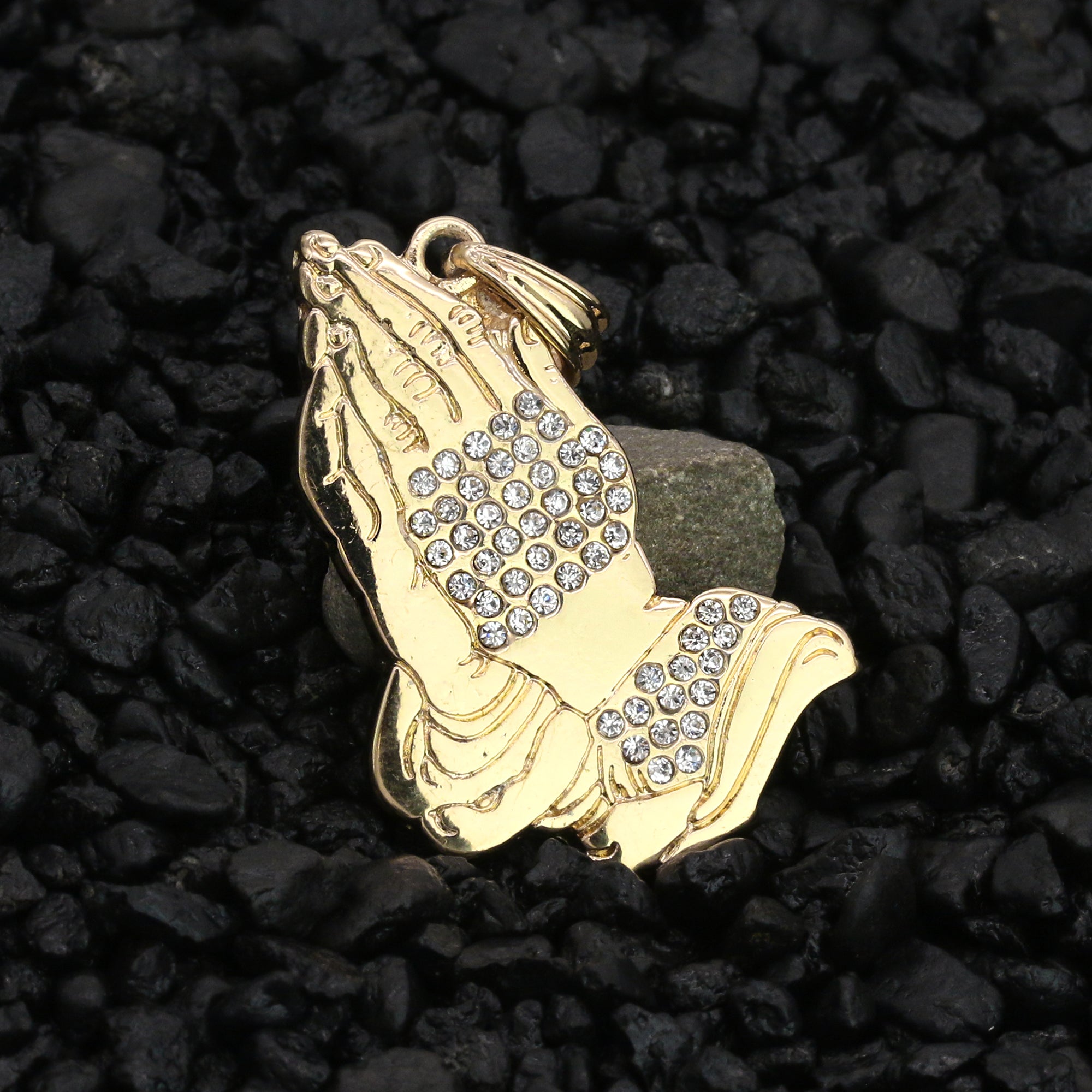 Prayer Hand Cz Pendant 24" Rope Chain Hip Hop Style 18k Gold Plated
