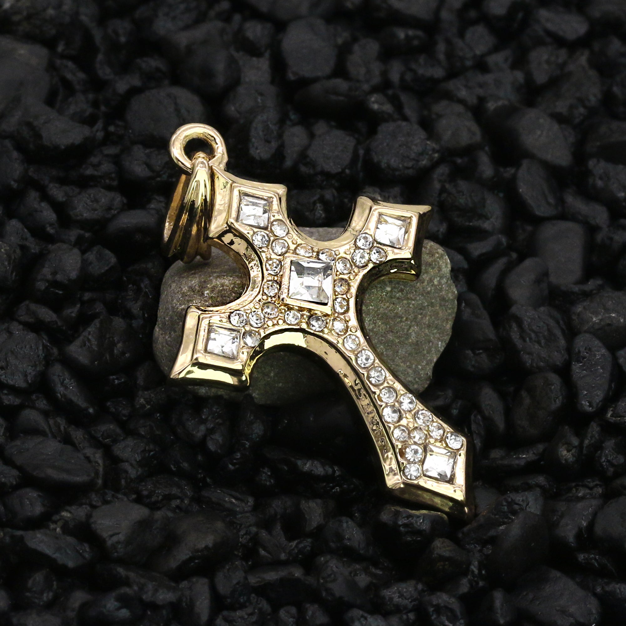 Sharp Edge Cross Pendant 24" Rope Chain Hip Hop Style 18k Gold Plated