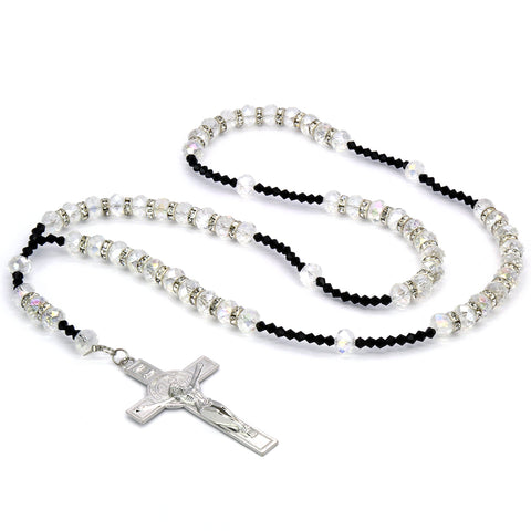 8MM CLEAR Crystal Rosary 32" & Jesus Cross Pendant