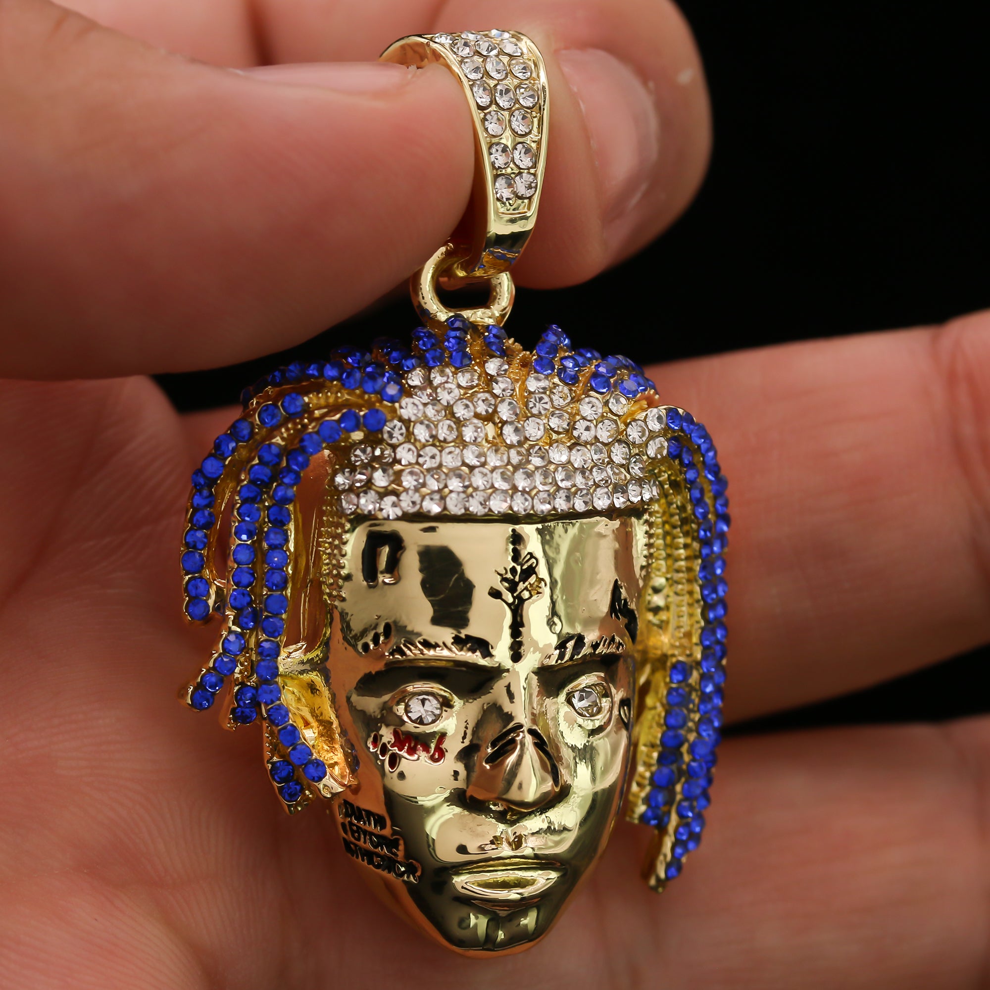 Men 14k Gold Plated Rapper Face Exquisite Tentacion R.I.P Pendant 24" Frost Cuban Chain