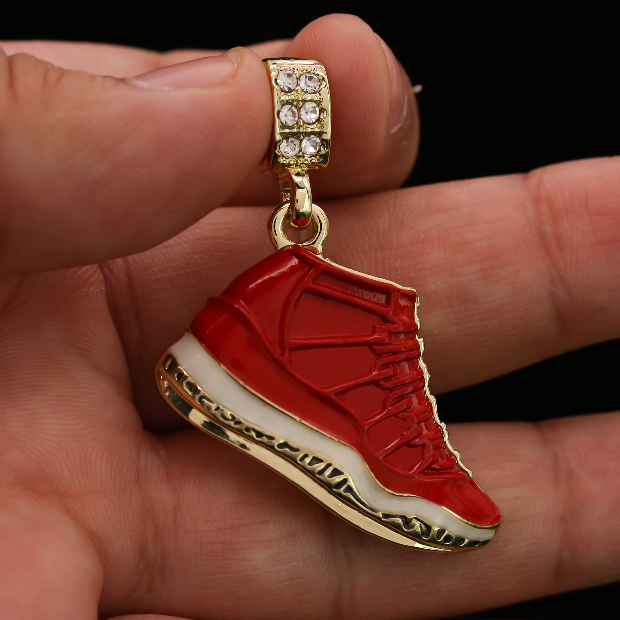 Men's 14k Gold Plated Retro Gym Red Pendant 6mm 24" Frost Cuban Chain Necklace