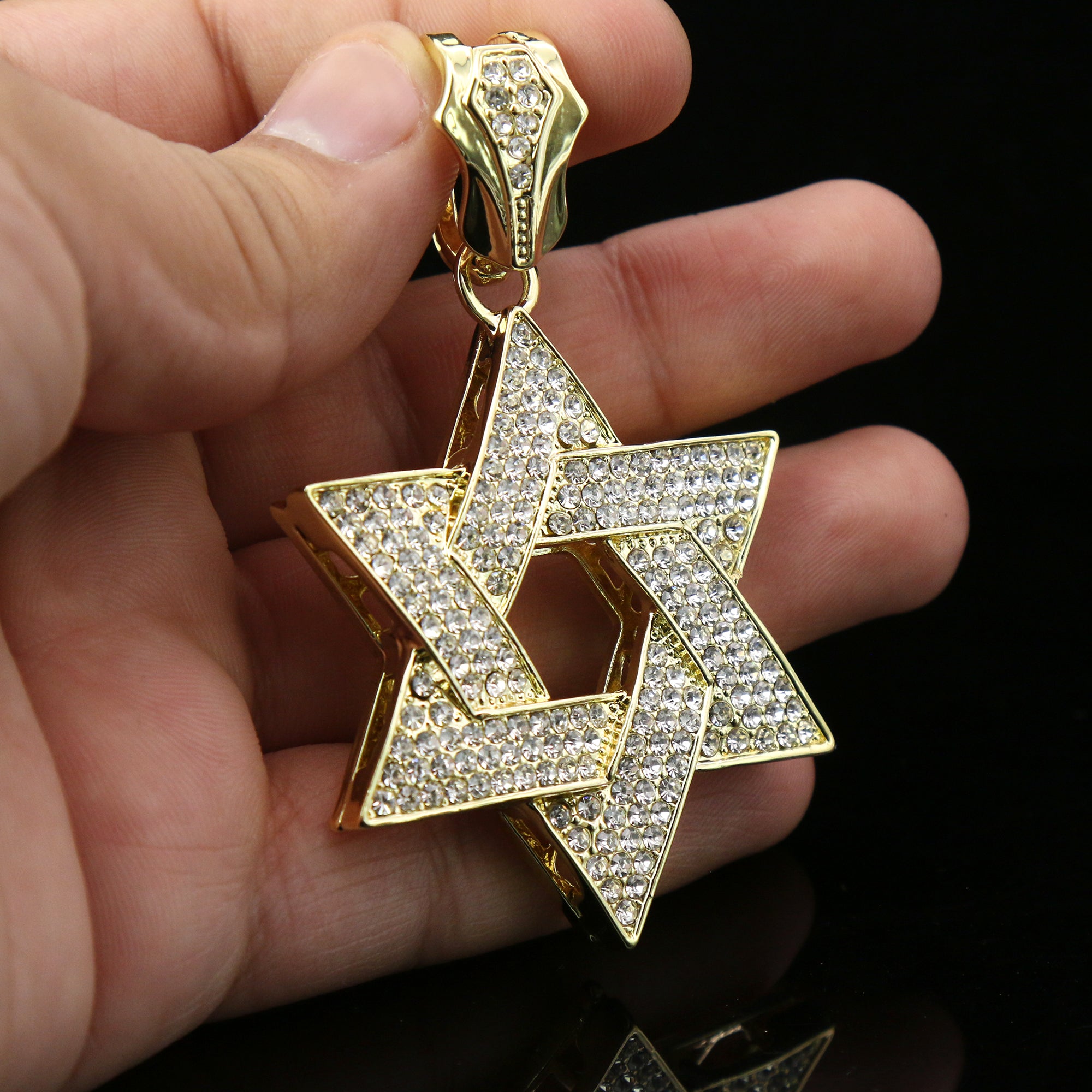 3pc Cz Large Star of David Pendant Gold Plated 18, 20" Fully Cz Cuban Choker Chain