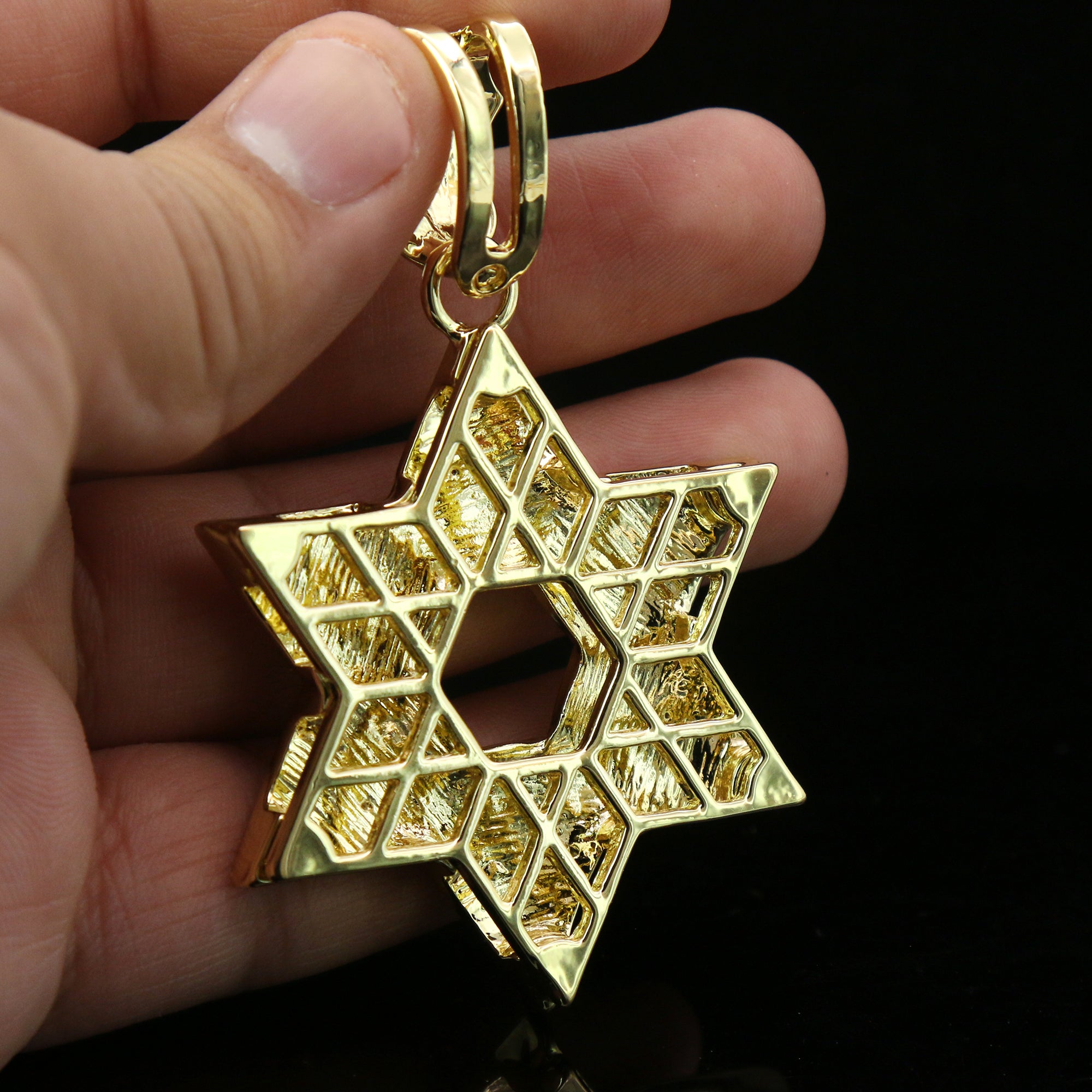 3pc Cz Large Star of David Pendant Gold Plated 18, 20" Fully Cz Cuban Choker Chain