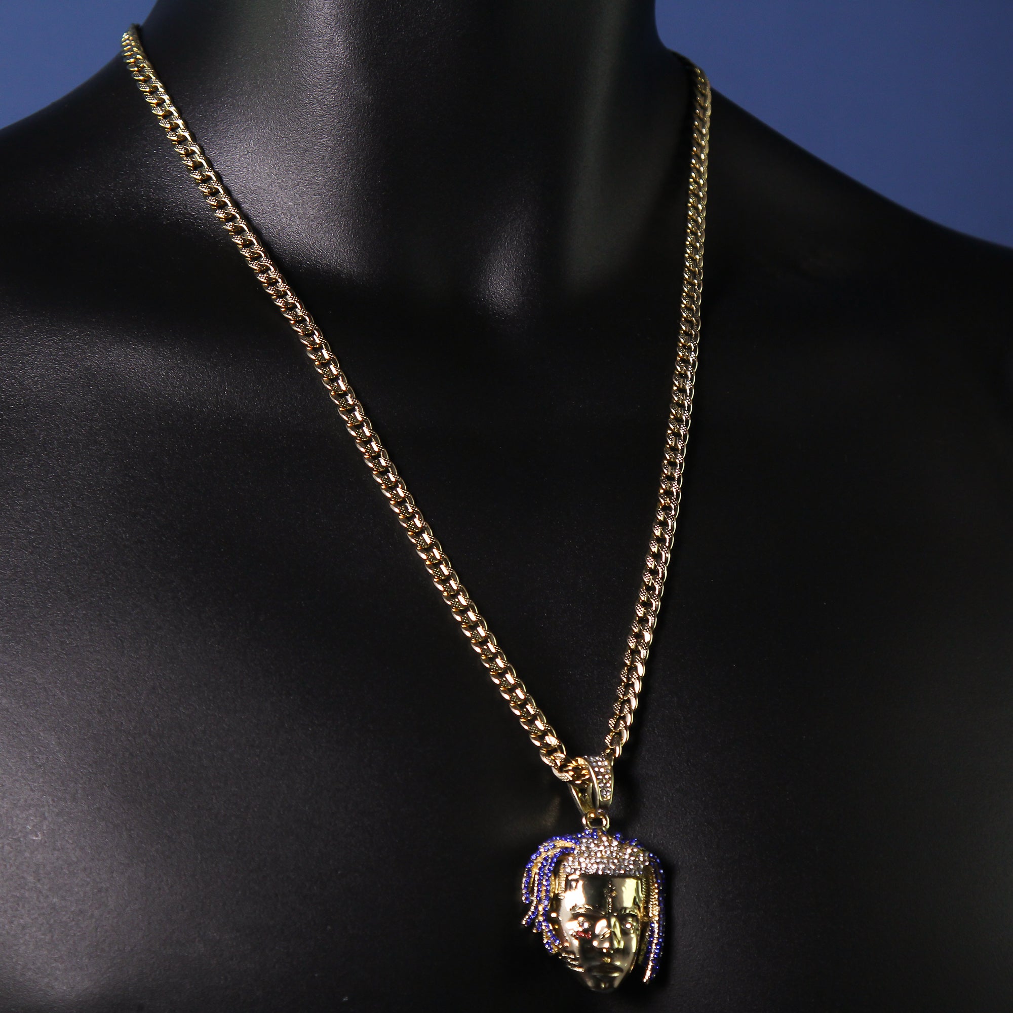 Men 14k Gold Plated Rapper Face Exquisite Tentacion R.I.P Pendant 24" Frost Cuban Chain