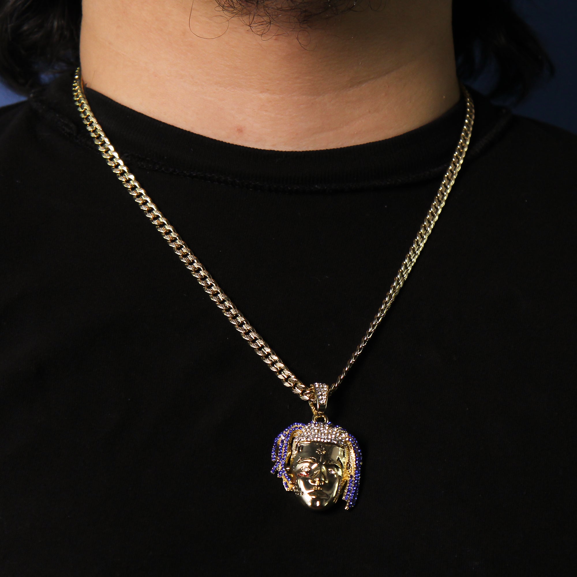 Men 14k Gold Plated Rapper Face Exquisite Tentacion R.I.P Pendant 24" Frost Cuban Chain