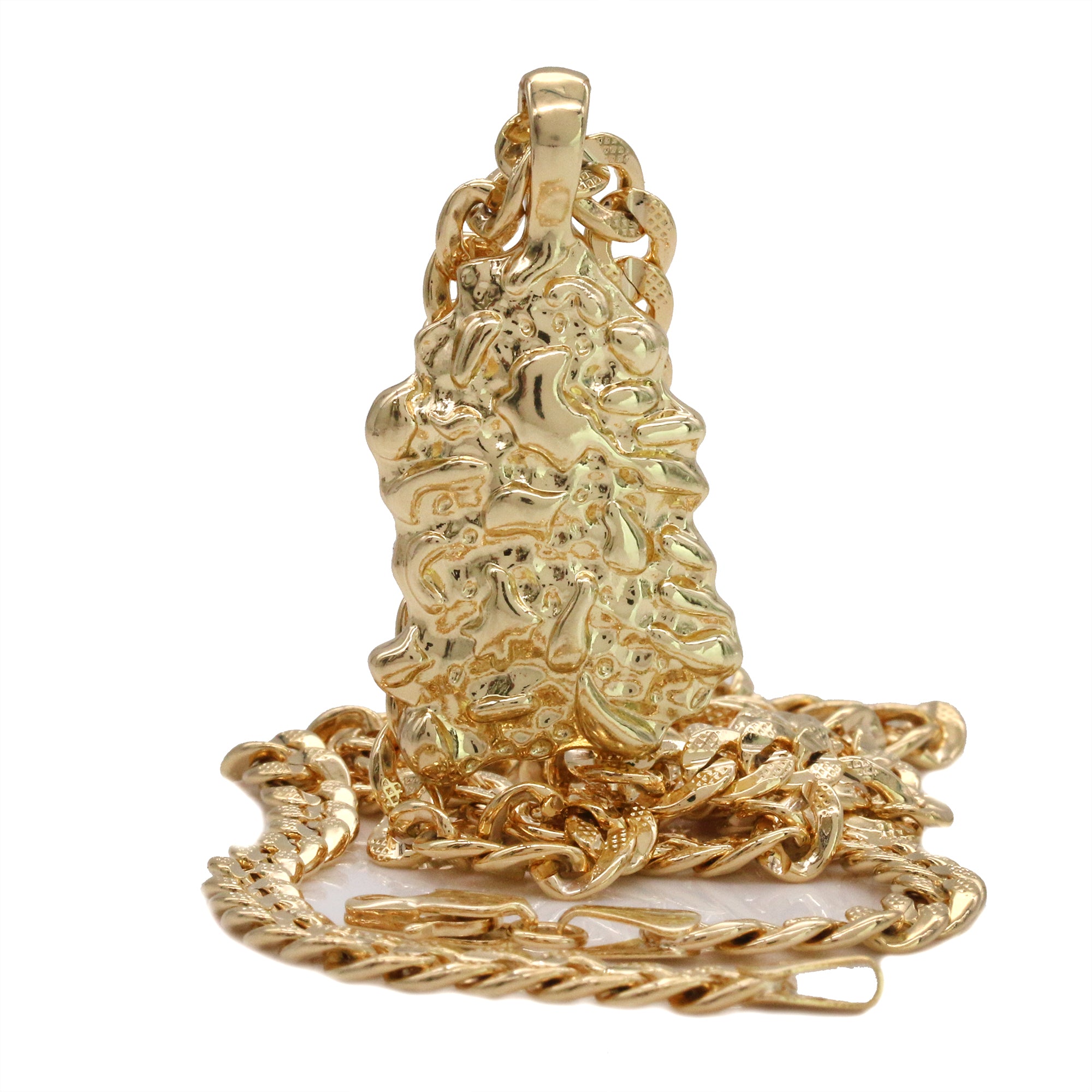 14k Gold Plated Nugget Pendant 6mm 24" Frost Cuban Chain Necklace