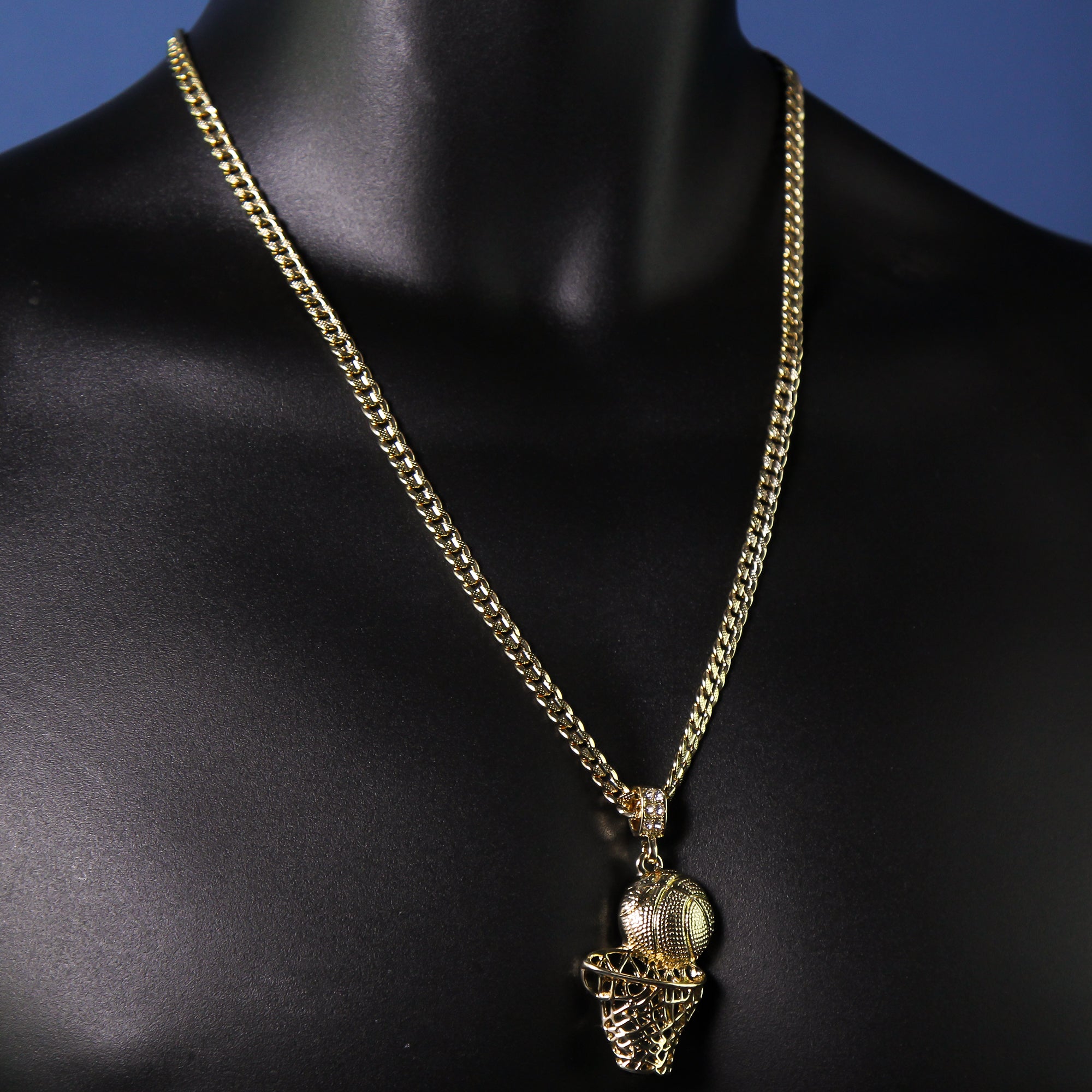 14k Gold Plated Plain Basketball Pendant 6mm 24" Frost Cuban Chain Necklace