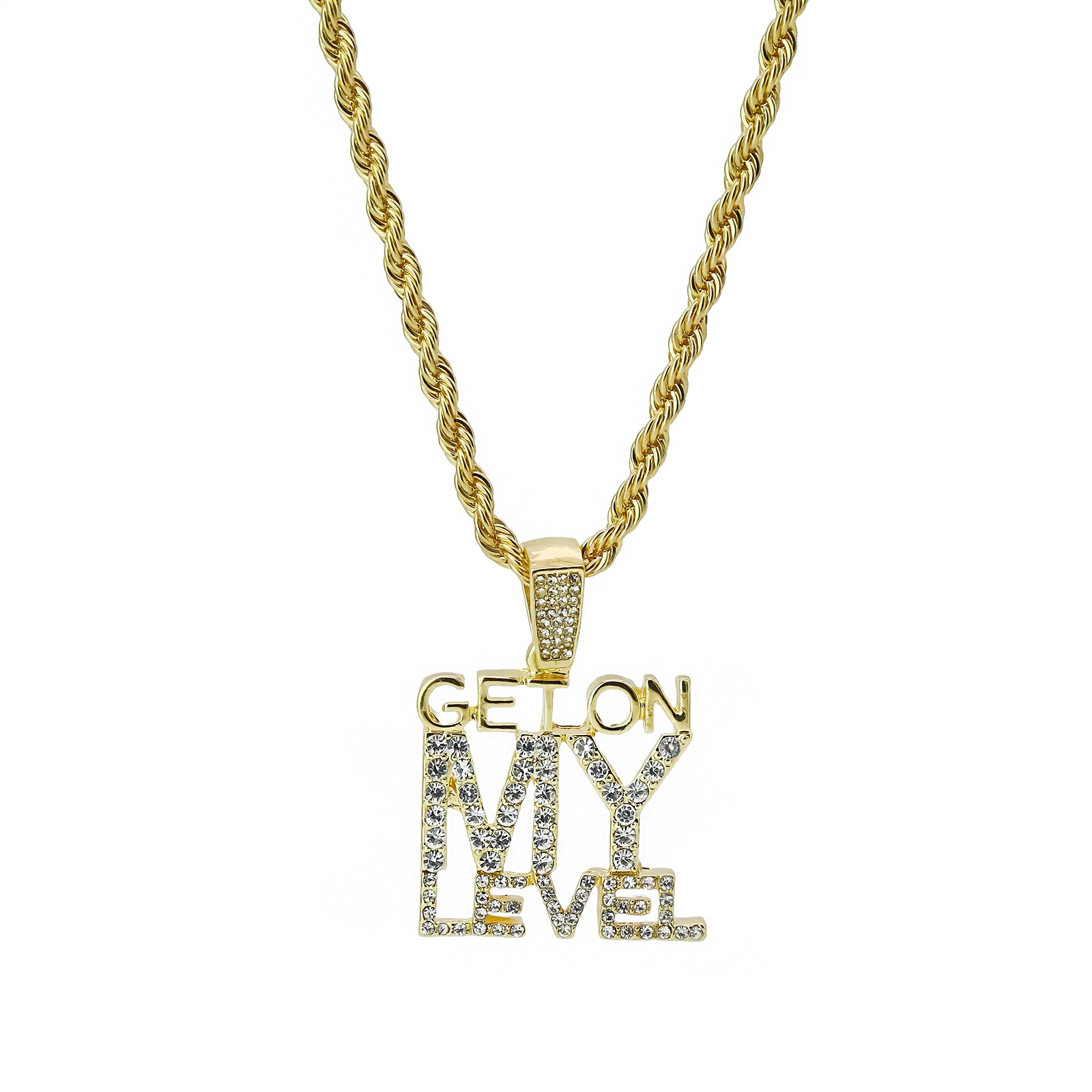 Get On My Level 4 Pcs Set Clear Cz Cuban, Tennis & Rope Chain Bundle Gold PT