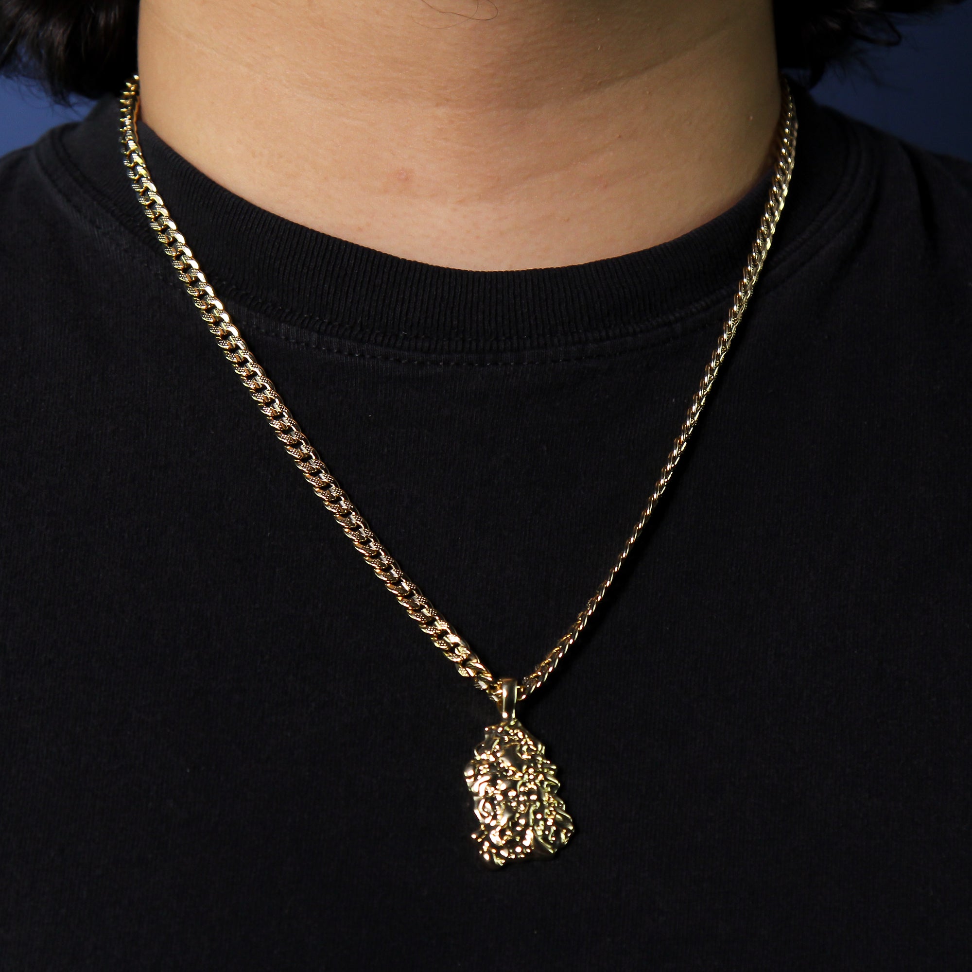 14k Gold Plated Nugget Pendant 6mm 24" Frost Cuban Chain Necklace