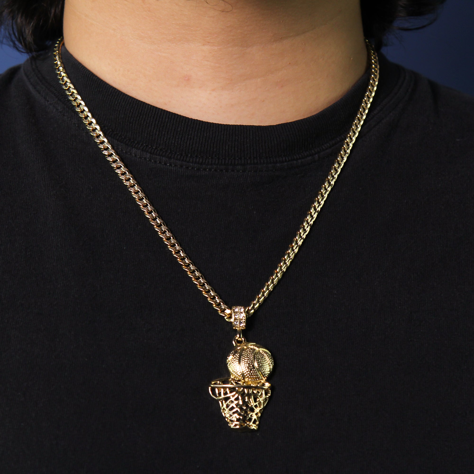 14k Gold Plated Plain Basketball Pendant 6mm 24" Frost Cuban Chain Necklace