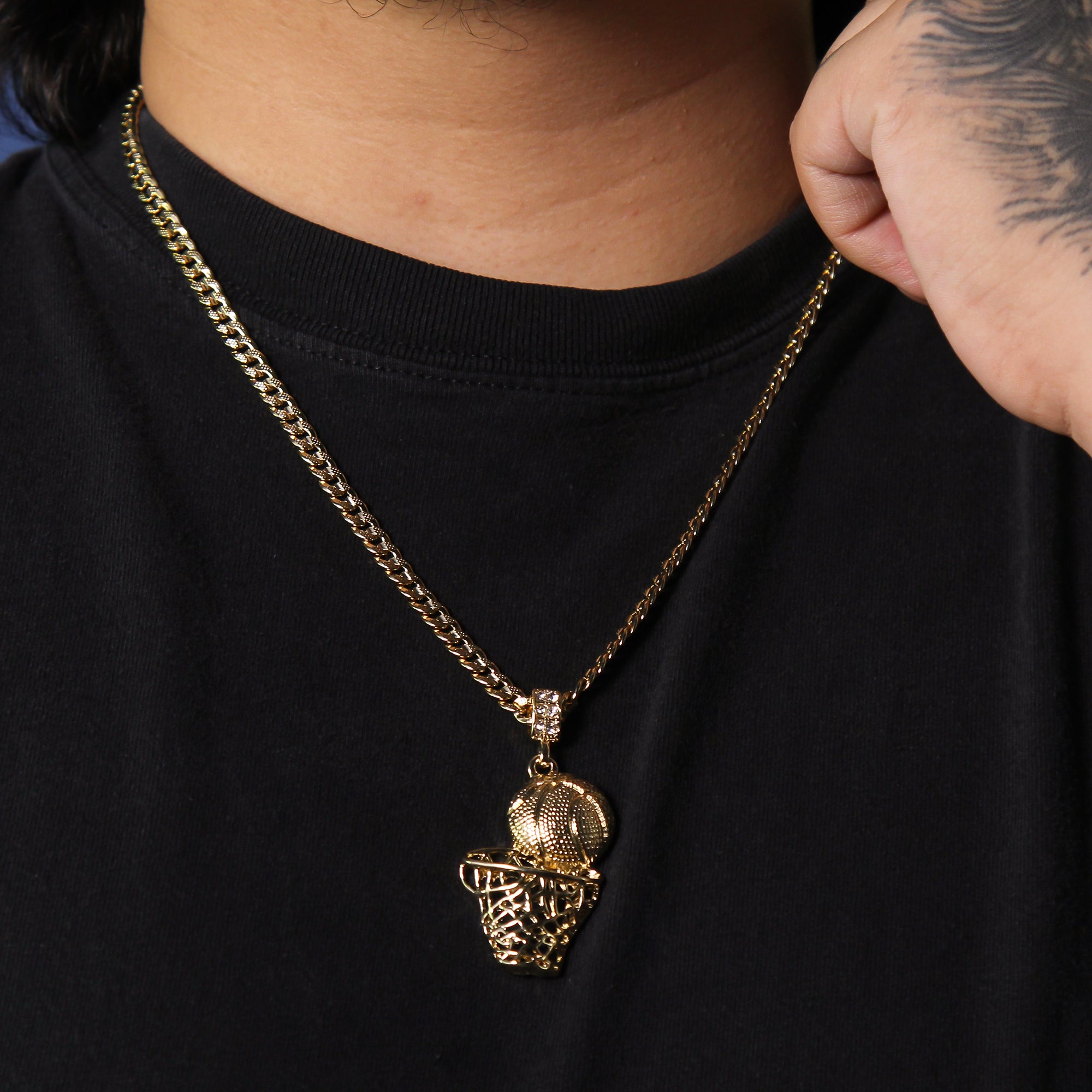 14k Gold Plated Plain Basketball Pendant 6mm 24" Frost Cuban Chain Necklace