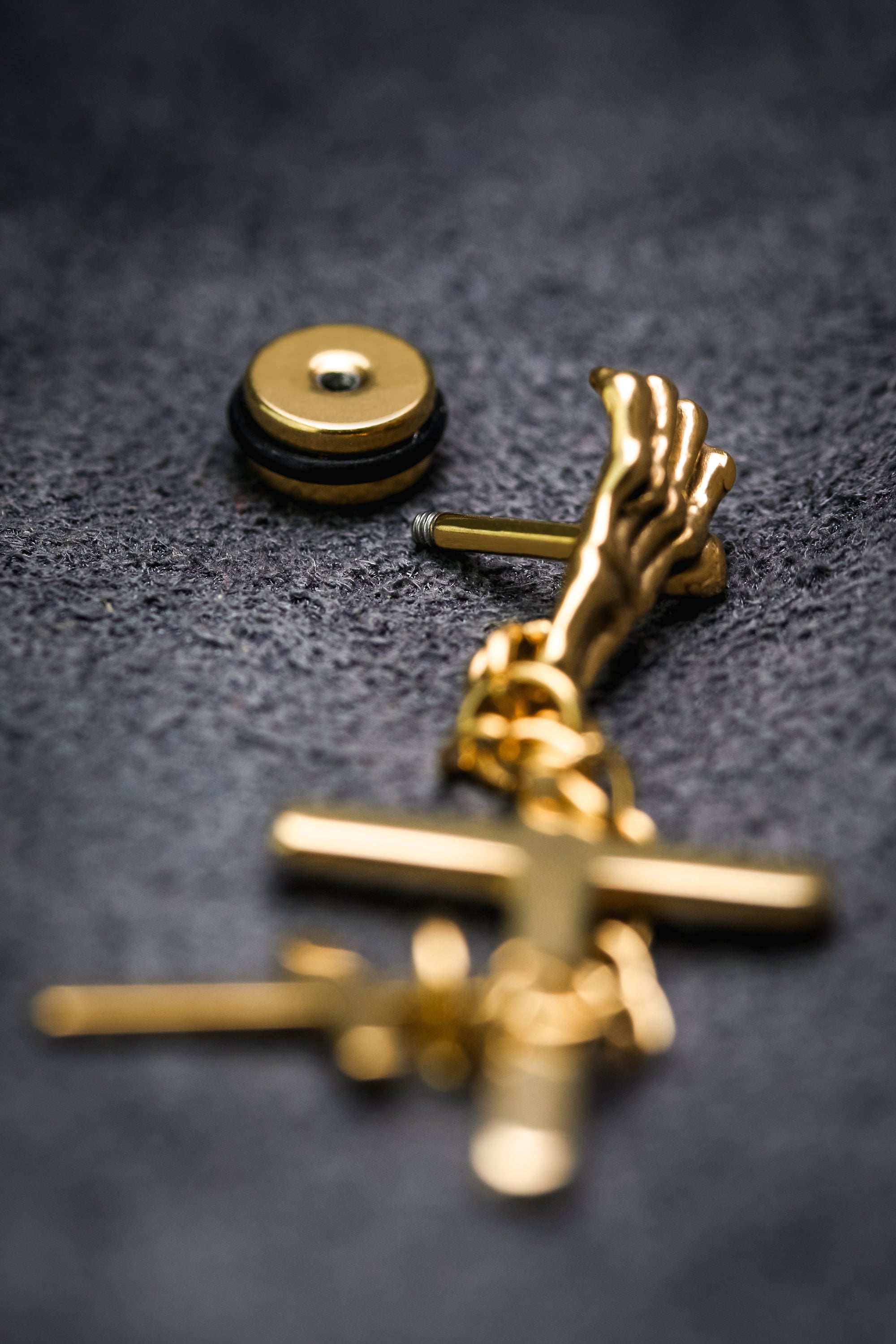 2 Cross Dangle Skeleton Hand 18k Gold SST Plain Earring