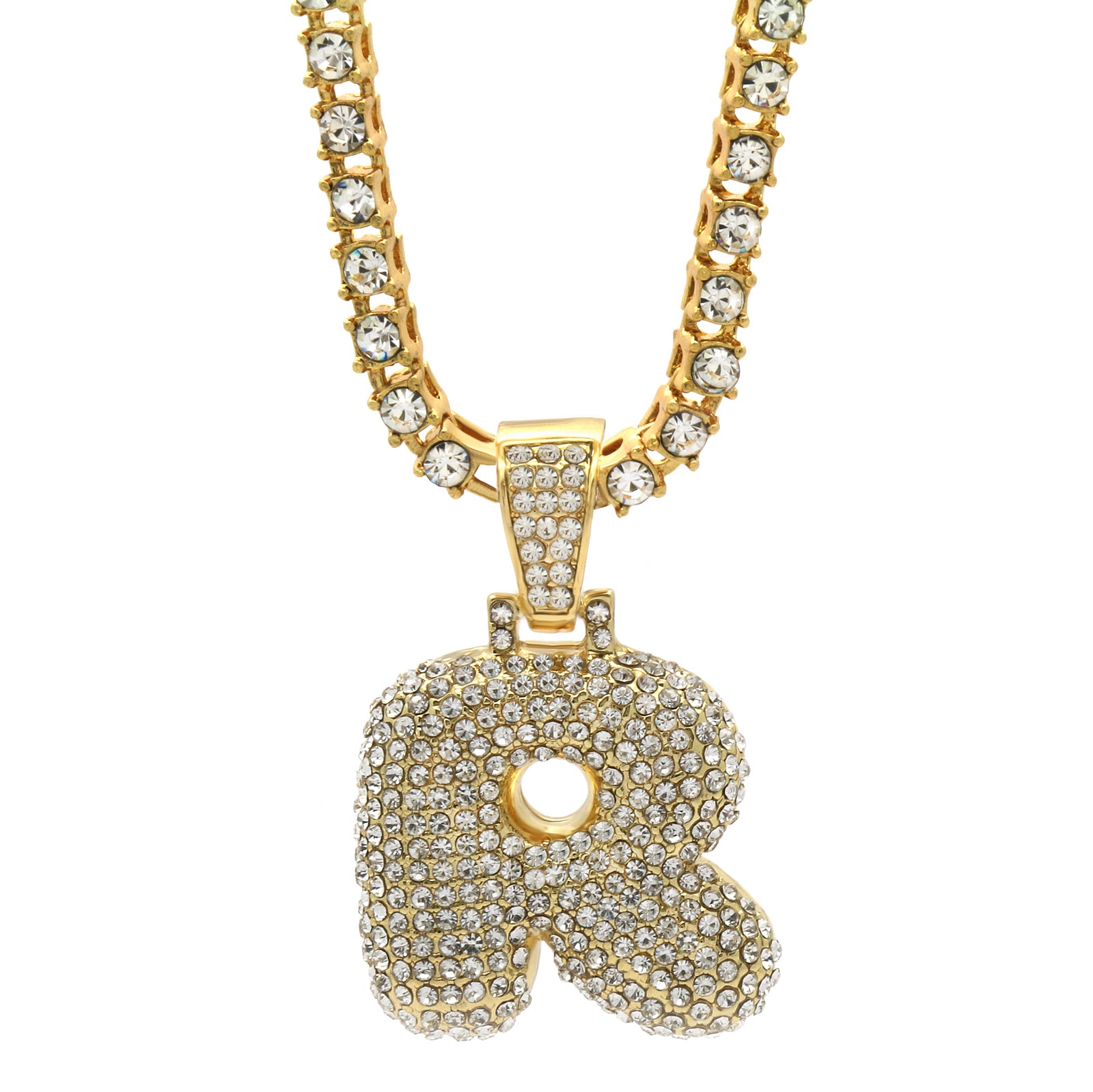 CZ CHAIN ALPHABET PENDANT BUBBLE A-Z