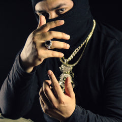 Fully Iced Black Ruby Ring 14k Gold Plated