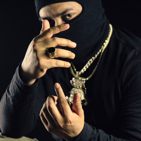 Black Mirror Block Ring 14k Gold Plated