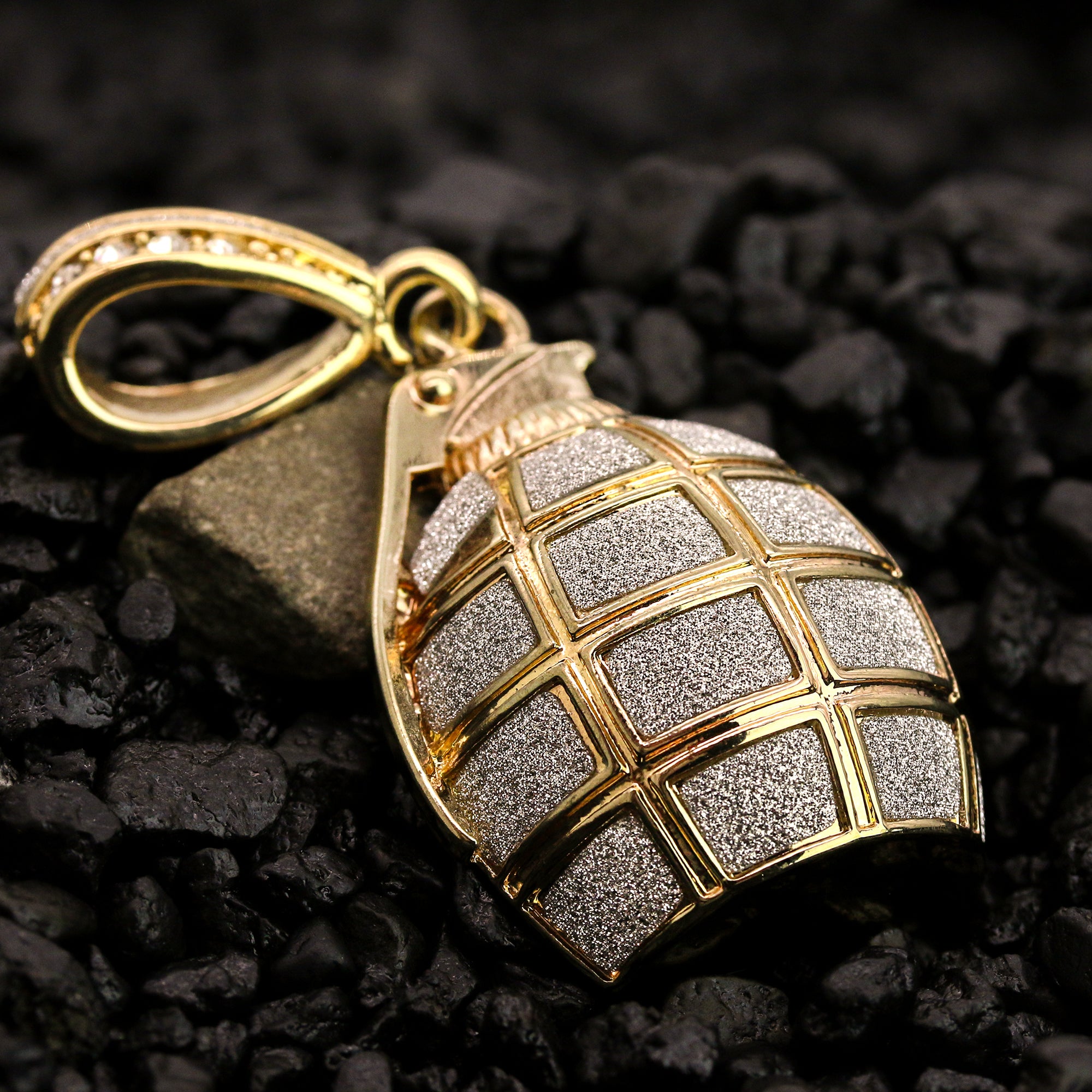Silver Stardust Grenade Pendant 30" Rope Chain Hip Hop Style 18k Gold Plated