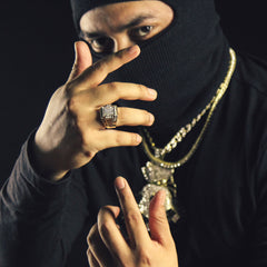 RX Block Iced Ring 14k Gold Plated