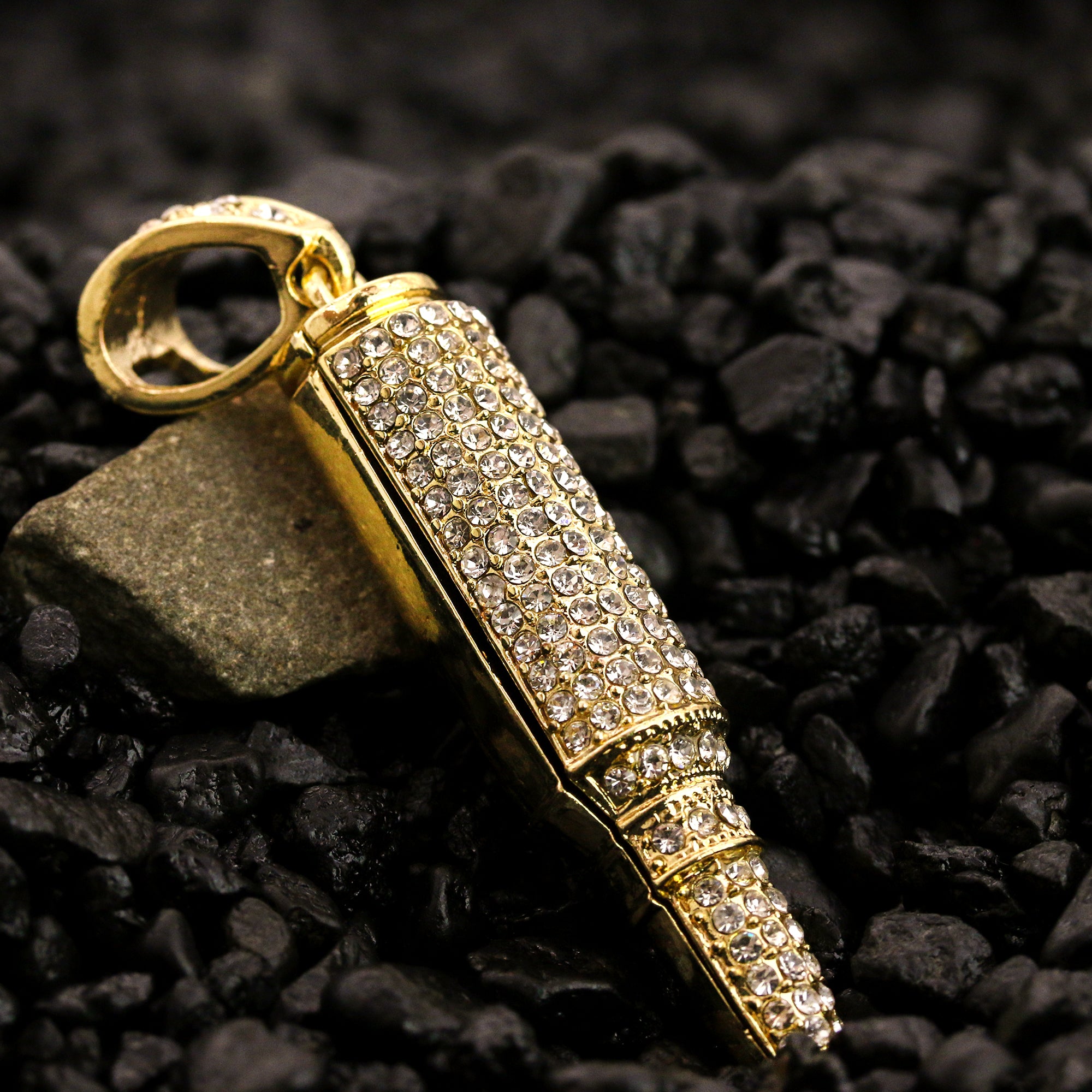 Bullet Ak Iced Out Pendant 30" Rope Chain Hip Hop Style 18k Gold Plated