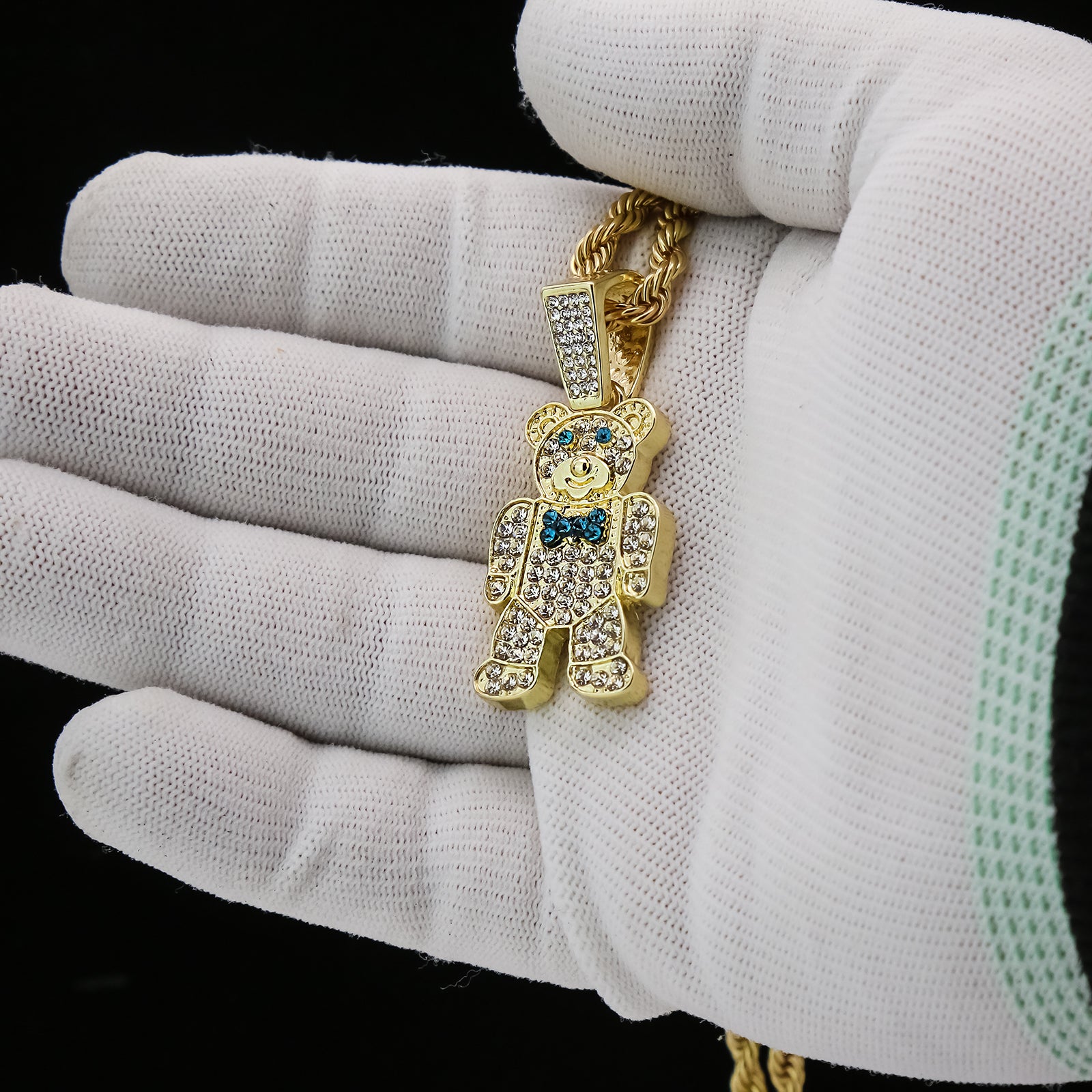 Bear 4 Pcs Set Clear Cz Cuban, Tennis & Rope Chain Bundle Gold PT