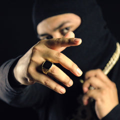 Black Mirror Block Ring 14k Gold Plated