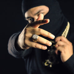 RX Block Iced Ring 14k Gold Plated