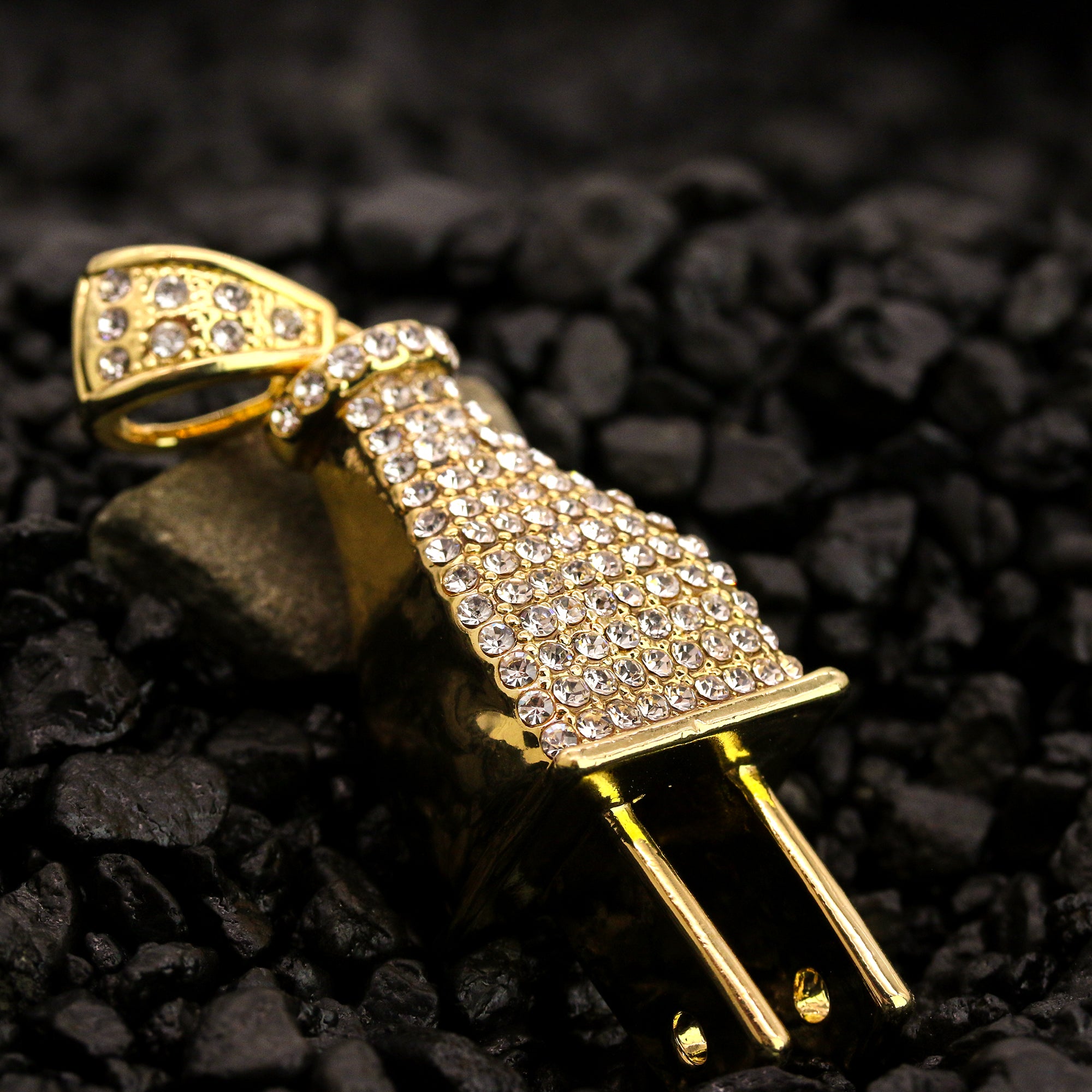 Ice Plug Pendant 30" Rope Chain Hip Hop Style 18k Gold Plated