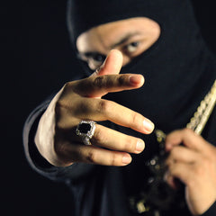 Fully Iced Black Ruby Ring 14k Gold Plated