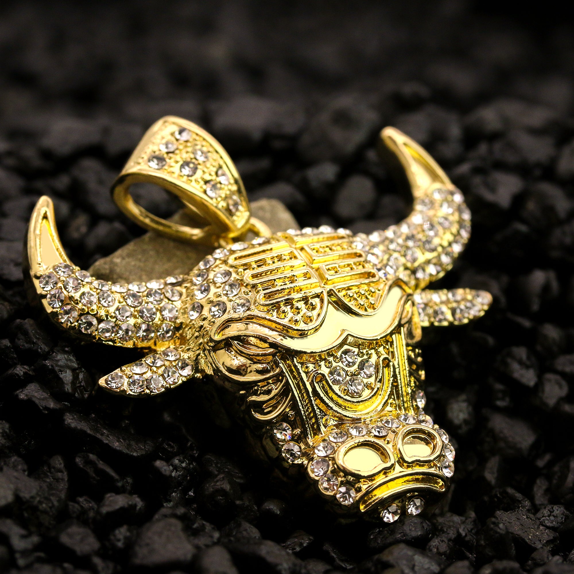Bull Iced Out Pendant 30" Rope Chain Hip Hop Style 18k Gold Plated