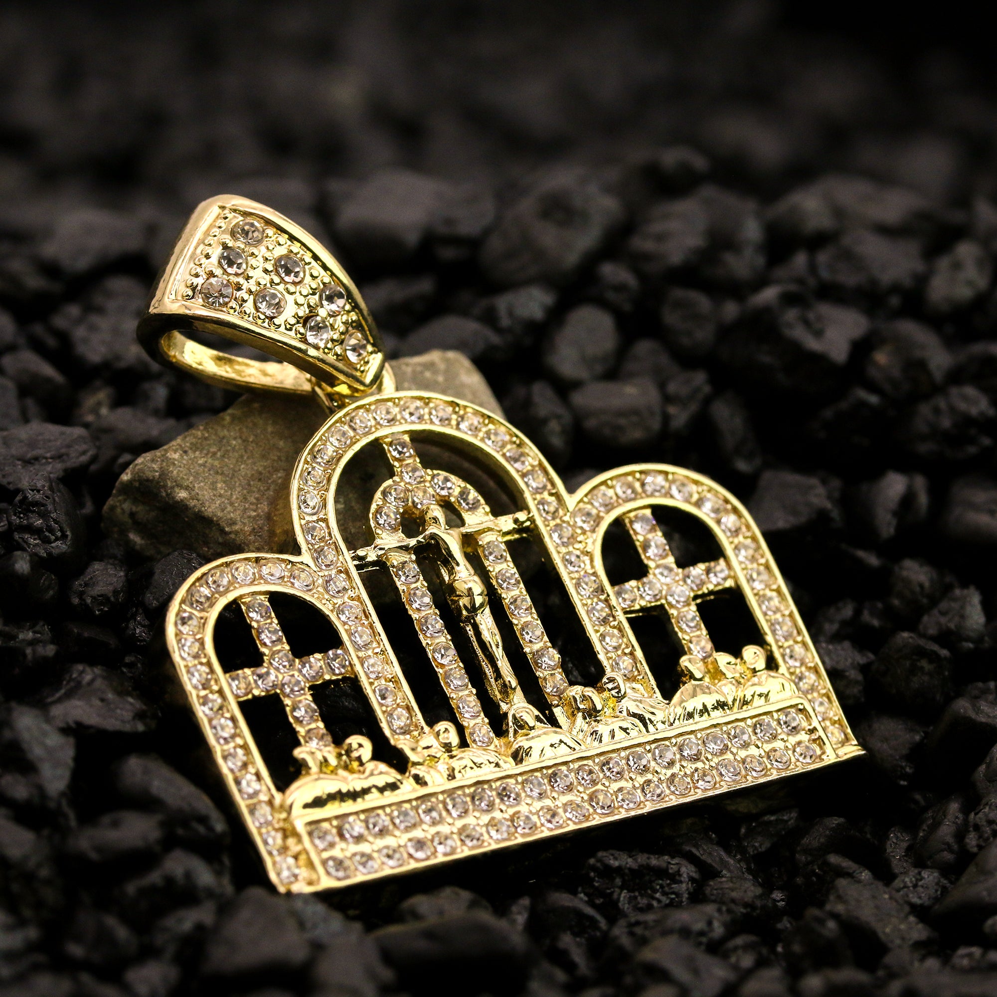 Last Supper Temple Pendant 30" Rope Chain Hip Hop Style 18k Gold Plated