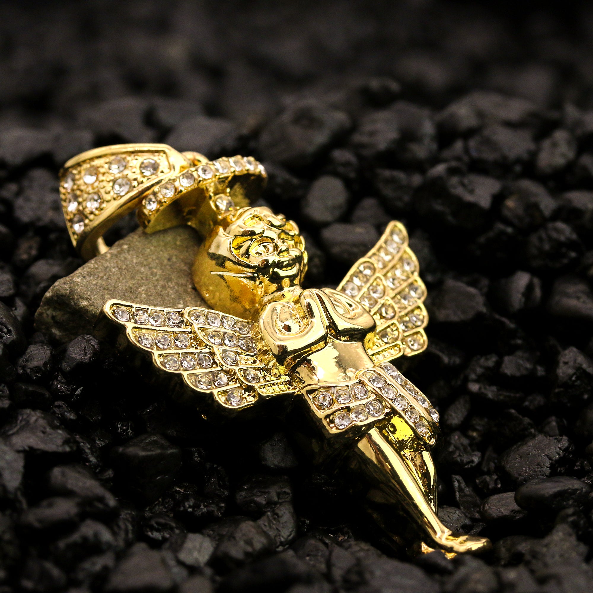 Halo Angel Pendant 30" Rope Chain Hip Hop Style 18k Gold Plated