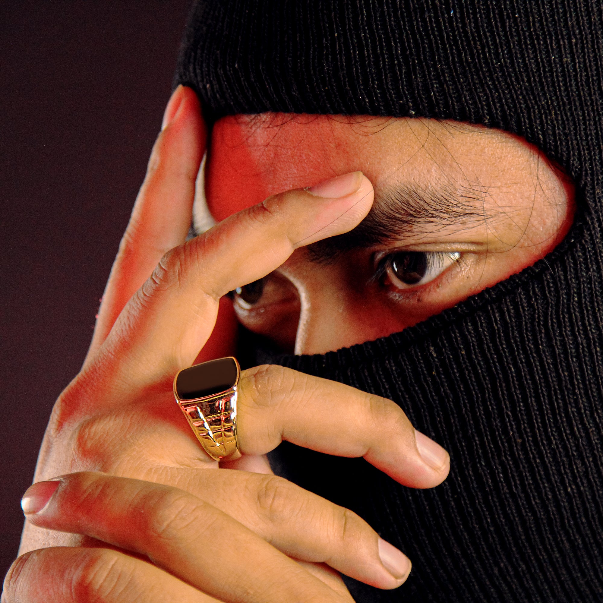 Black Mirror Block Ring 14k Gold Plated