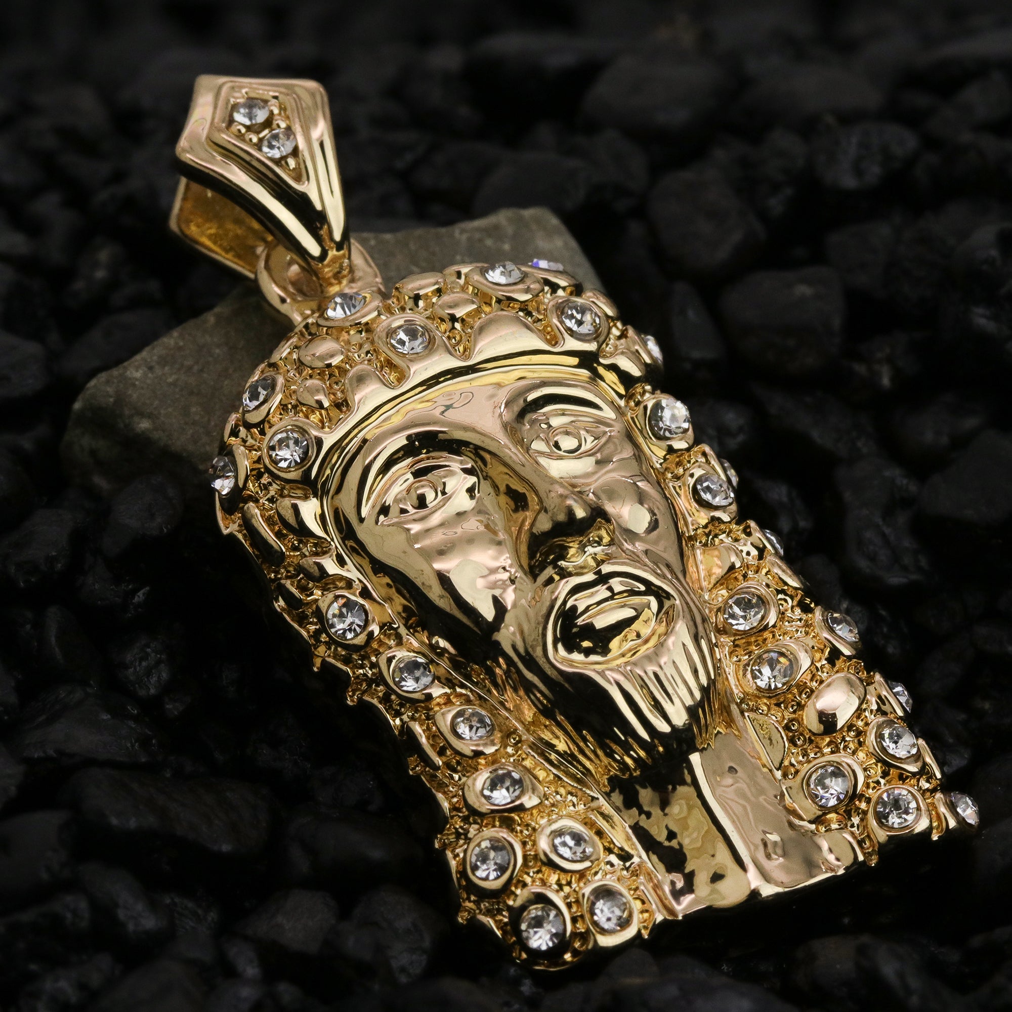 Iced Religious Jesus Face Piece Pendant 24 Rope Chain Hip Hop 18k Jewelry Necklace