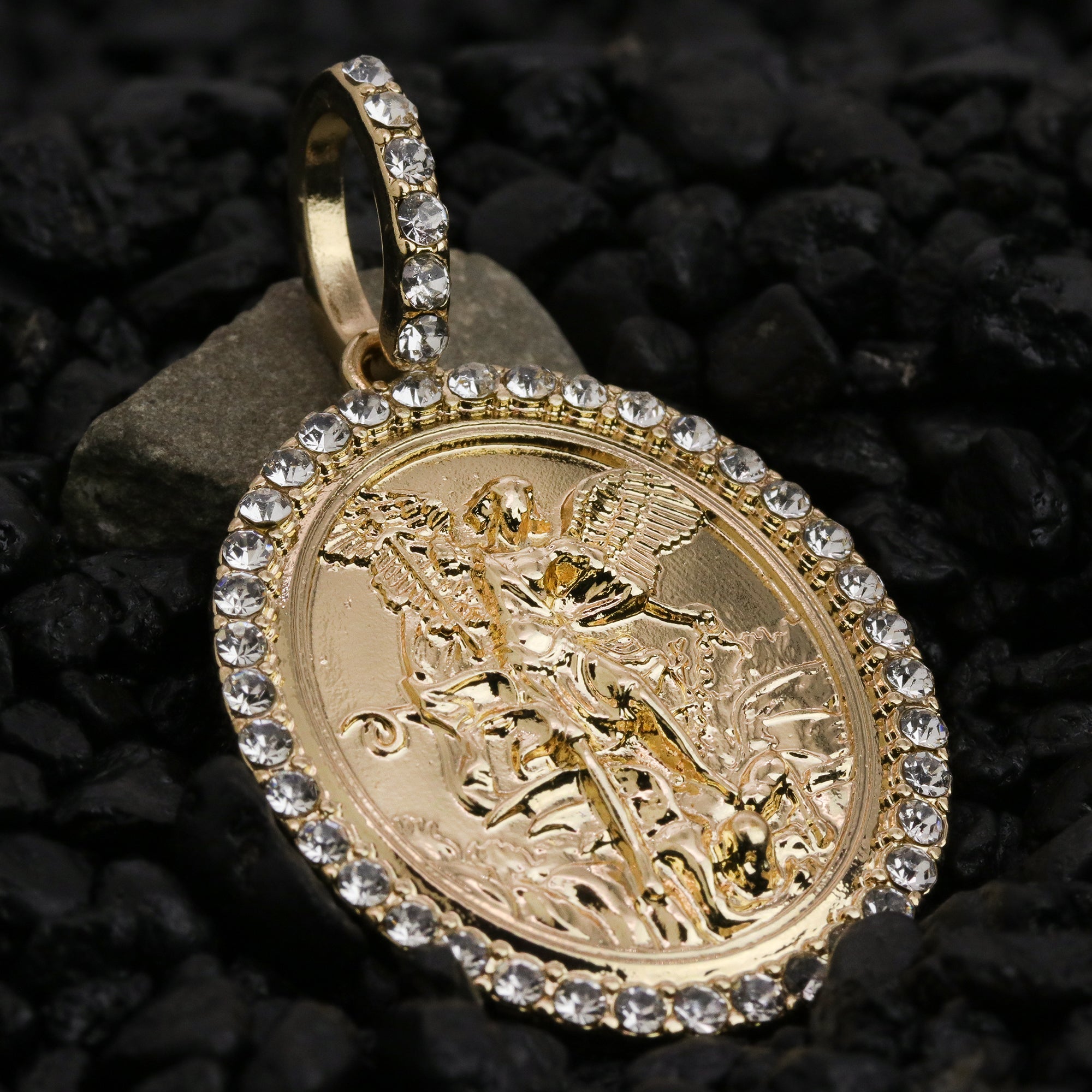 Iced Religious Angel Michael Pendant 24 Figaro Chain Hip Hop 18k Jewelry Necklace