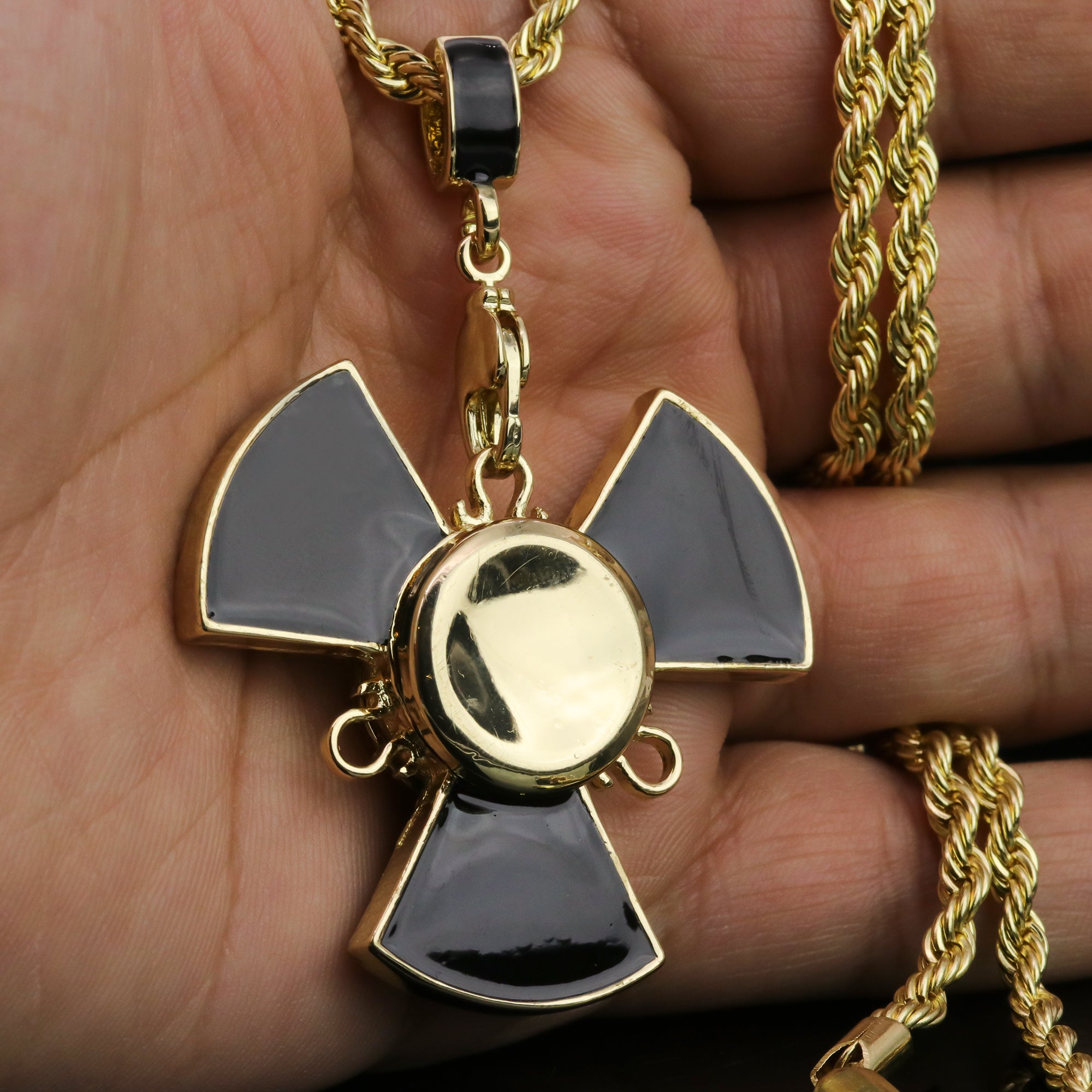 Plain Gold/Black Spinner Pendant 24 Rope Chain Hip Hop 18k Jewelry Necklace