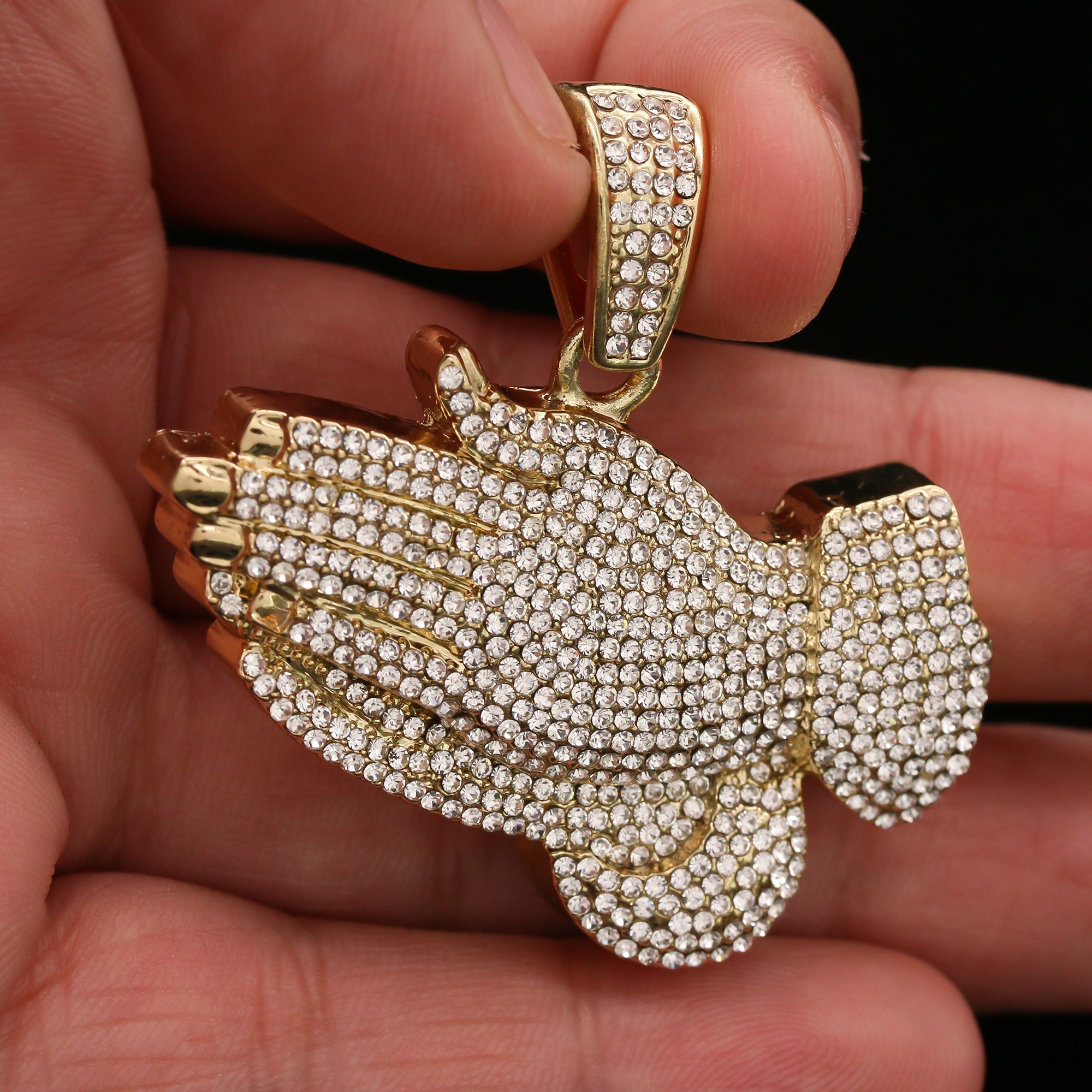 14k Gold Plated Thick Layer Prayer Hands Pendant 24" Frost Cuban Chain