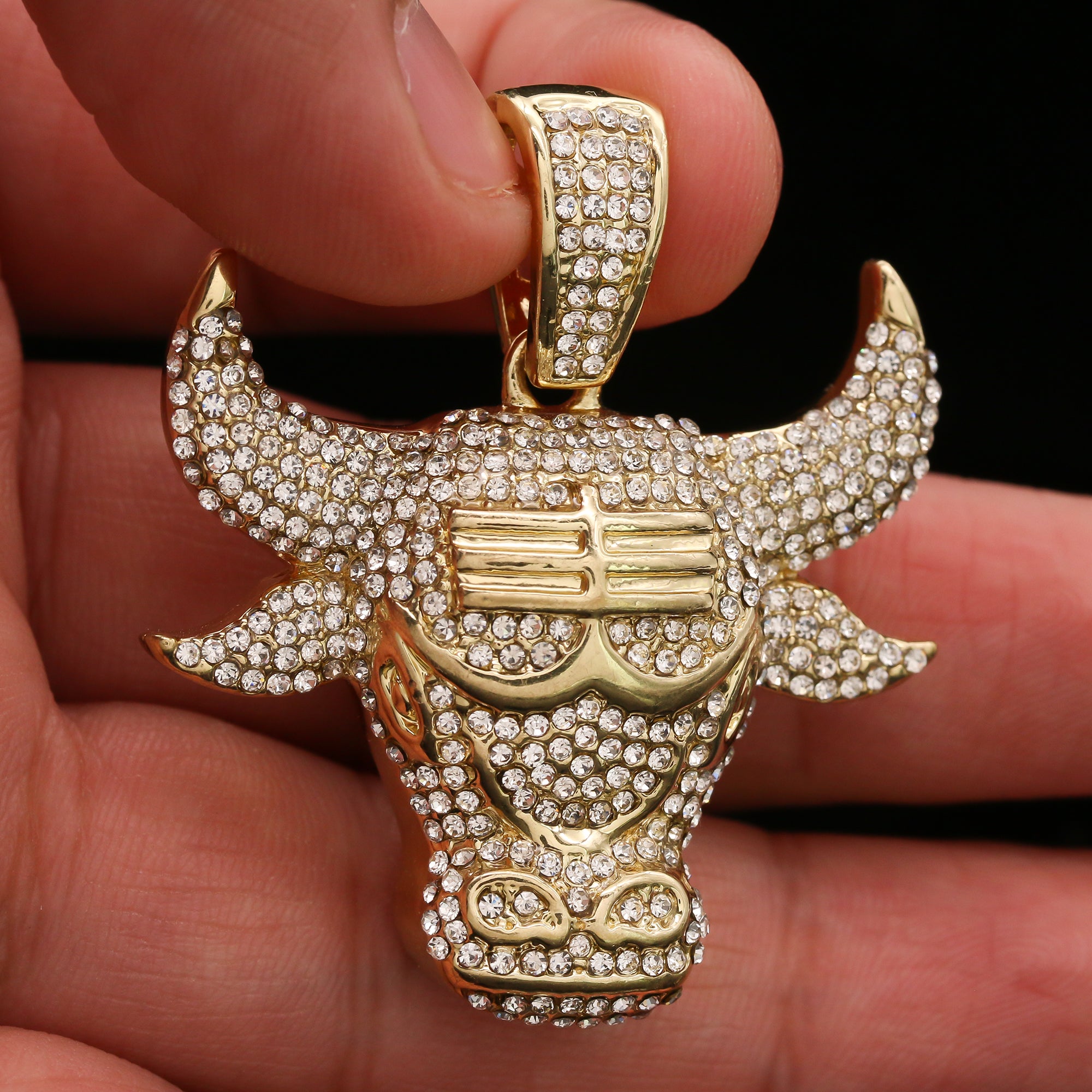 14k Gold Plated Thick Layer Bull Pendant 24" Frost Cuban Chain Necklace