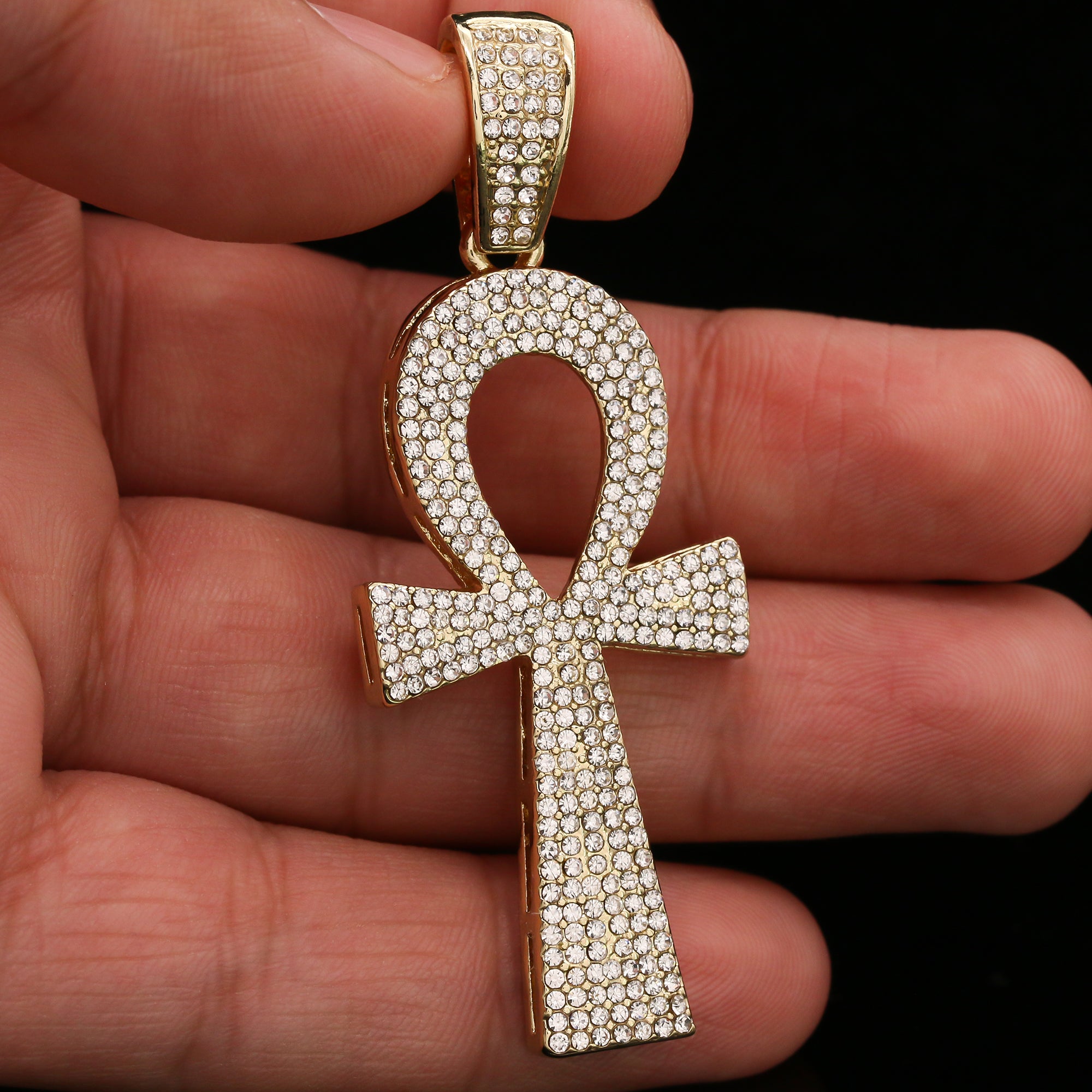 14k Gold Plated Thick Layer Egyptian Ankh Pendant 24" Frost Cuban Chain