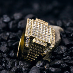RX Block Iced Ring 14k Gold Plated