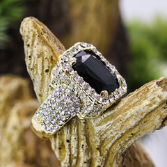 Fully Iced Black Ruby Ring 14k Gold Plated