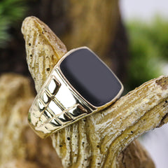Black Mirror Block Ring 14k Gold Plated