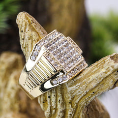 RX Block Iced Ring 14k Gold Plated